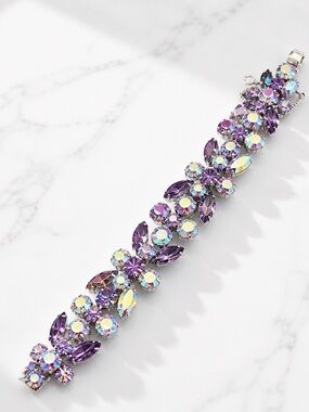 2231 - Schiaparelli 1950 Vintage Crystal Leaf Bracelet Clip earrings, Brooch